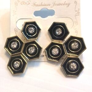 NEW | Hexagonal Dangle Earrings Black Center Rhinestone